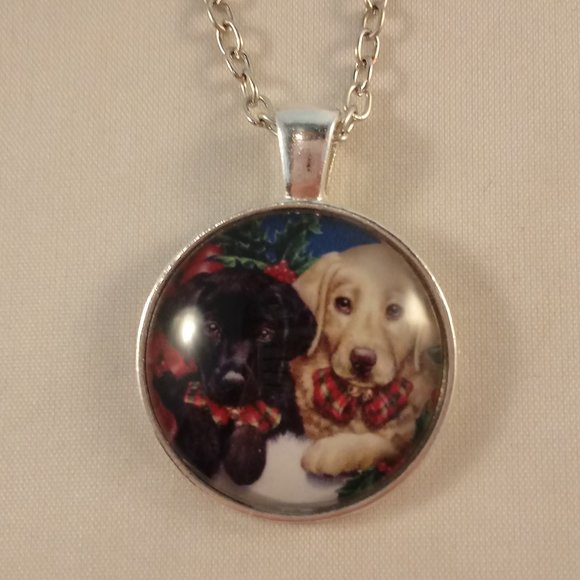 Silver Golden Retriever Labrador Dogs Cabochon Pendant Necklace 20" Party Gift - Picture 2 of 3
